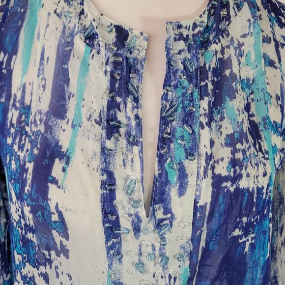 Soft Surroundings Size M 100% Silk Seaglass Tides Tunic Top Beaded Sheer Style - Picture 9 of 10